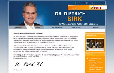 Gelöscht: Birks CDU-Homepage. Foto: Screenshot