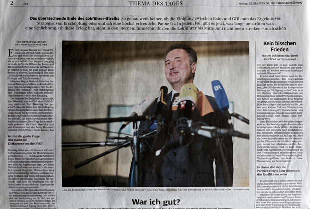 Titelseite der Süddeutschen Zeitung vom 22. Mai 2015. Foto: Joachim E. Röttgers