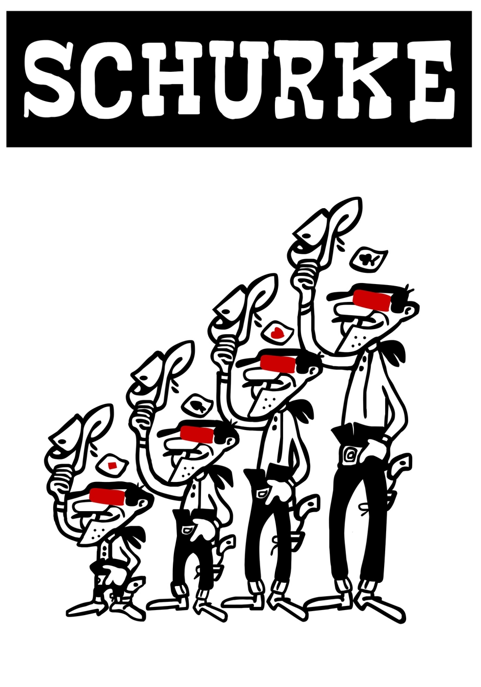 Malender Musiker mit singenden Cartoonfiguren