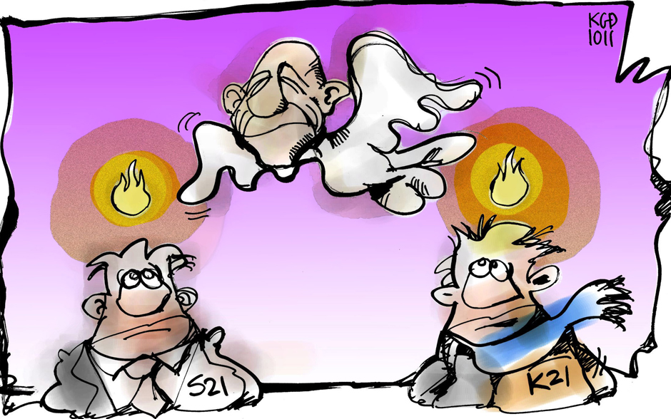 Der heilige Geißler hat gesprochen. Karikatur: Kostas Koufogiorgos