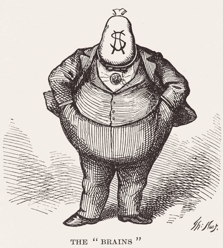 In "Das 'Hirn'" karikiert Thomas Nast den korrupten Senator William Tweed (erschienen in "Harper's Weekly", 11.10.1871).