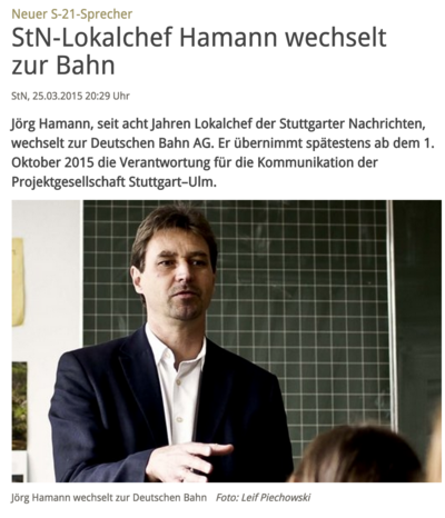 Mini-Mitteilung der eigenen Zeitung: Artikel zum Wechsel des Lokalchefs in den Stuttgarter Nachrichten. Screenshot