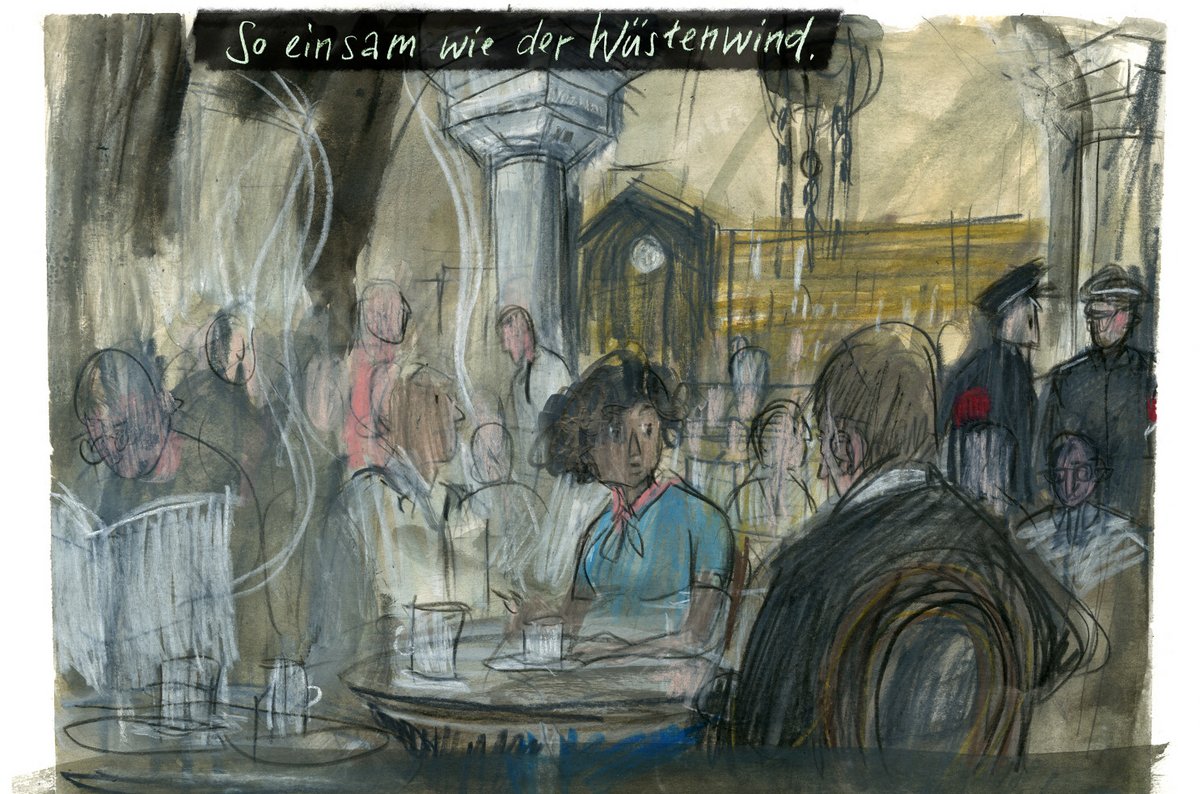 Schmerzende Heimatlosigkeit: Die Münchner Comiczeichnerin Barbara Yelin packt Mascha Kalékos Gedicht "Kein Kinderlied" in düstere Bilder. Mehr Comic-Impressionen mit Klick auf den Pfeil. Bilder: Ventil Verlag