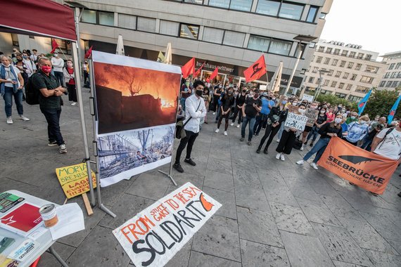 Demonstration für die Aufnahme von Geflüchteten am 10. September in Stuttgart. Foto: Jens Volle