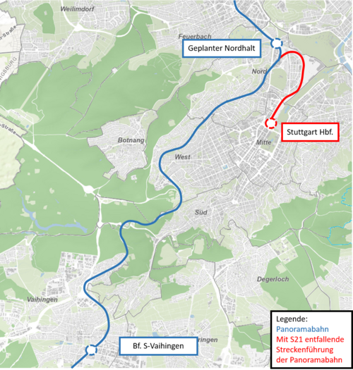 Streckenverlauf der Panoramabahn von S-Vaihingen bis zum geplanten Nordhalt. Grafik: VM Baden-Württemberg