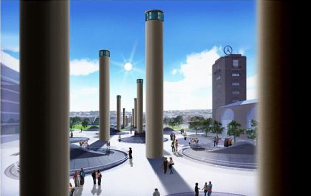 Laut den Projektkritikern bräuchte man auf dem Platz überm Tiefbahnhof turmhohe Entrauchungsschächte. Visualisierung: Ingenieure 22