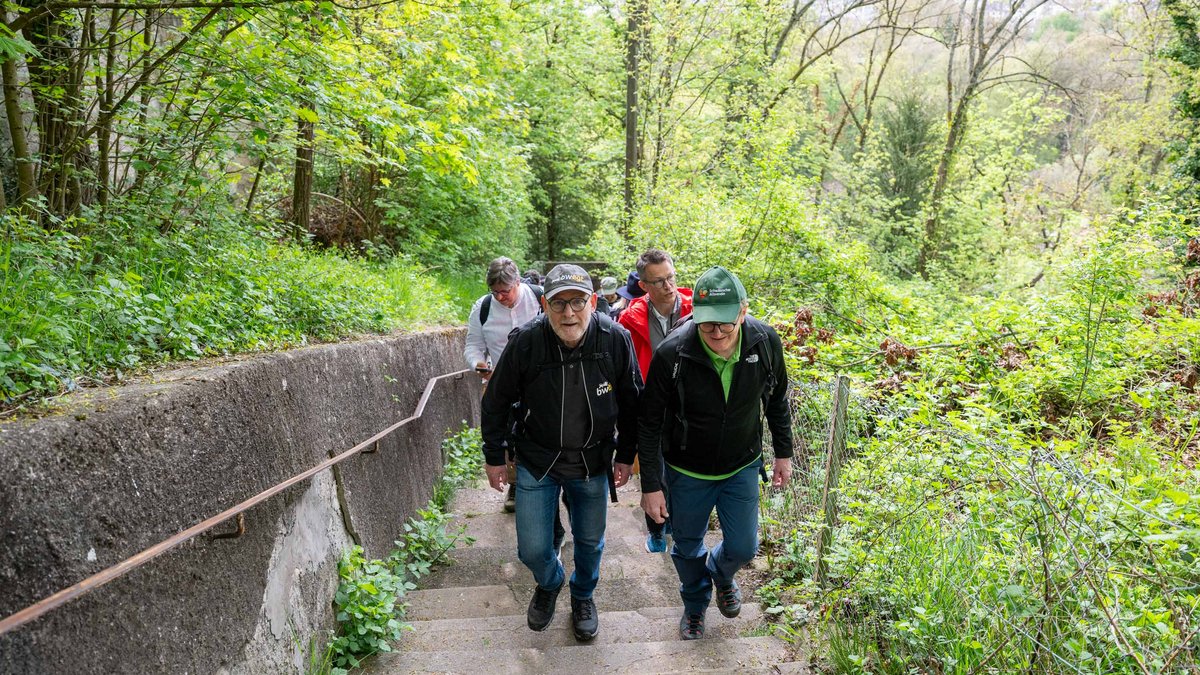 Am Anfang geht's erstmal die Schlossbergstaffel rauf.