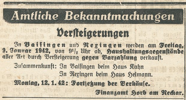 Was vom geraubten Eigentum der jüdischen Familien nicht an NS-Funktionäre oder -Organisationen verteilt wurde, wurde öffentlich versteigert.