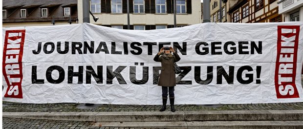 Streik der Zeitungsredakteure am 11. November 2013 in Ulm. Foto: Jo E. Röttgers