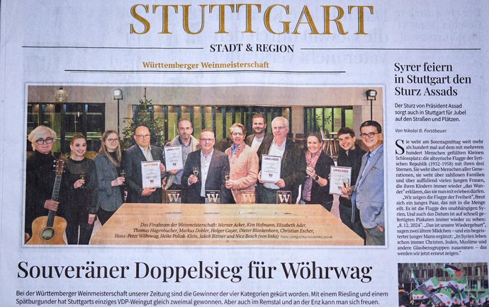 Immer wieder erquickend: die nutzerzentrierte Weinrunde von Holger Gayer (Mitte mit Glas) im Pressehaus, worüber die StZ ausführlich berichtet.