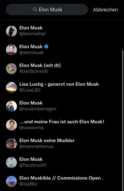 Eher keine "simps": Das wird vorgeschlagen, wenn man "Elon Musk" auf Twitter sucht. Screenshot: Twitter Eher keine "simps": Das wird vorgeschlagen, wenn man "Elon Musk" auf Twitter sucht. Screenshot: Twitter