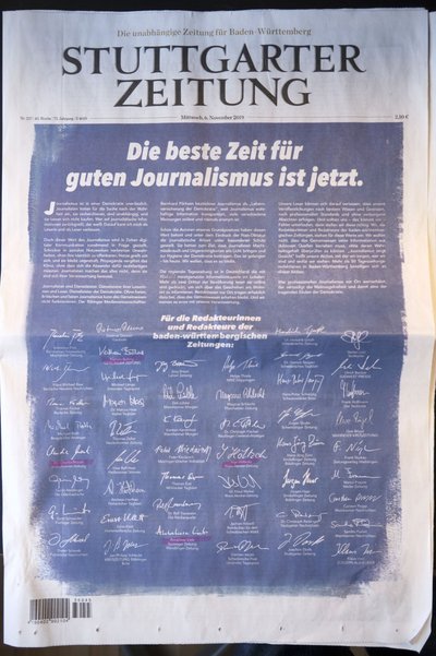 StZ-Titelseite am 6. November 2019. Foto: Joachim E. Röttgers. StZ-Titelseite am 6. November 2019. Foto: Joachim E. Röttgers.