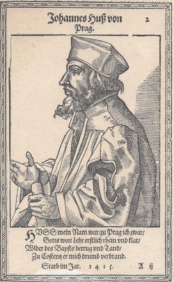 Jan Hus, Holzschnitt von Tobias Stimmer, 16. Jh.; Bild: Wikipedia