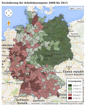 Stadt und Region Stuttgart: Schlusslicht bei Entwicklung der Arbeitslosenrate. Screenshot: spon