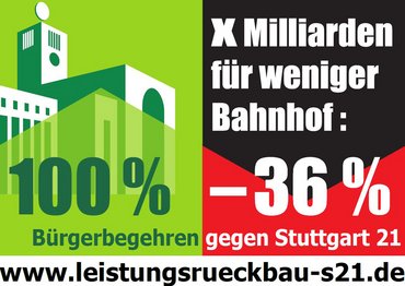 Plakat zum vierten Bürgerbegehren gegen Stuttgart 21. Grafik: www.leistungsrueckbau-s21.de