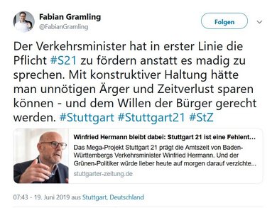 Fabian Gramling teilt seinen Lieblingsfeind mit vielen CDU-Kollegen. Screenshot: Twitter