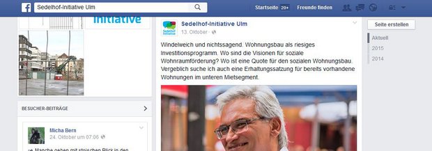 Screenshot: Facebookseite der Sedelhof-Initiative Ulm