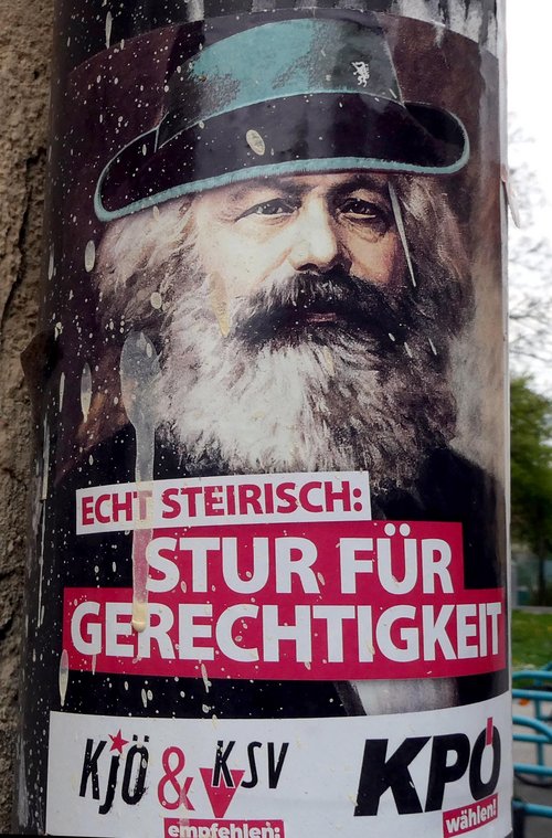 Wahlkampf der KPÖ mit Karl, dem Steiermarx.