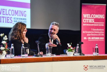 UNESCO-Vertreterin Golda El-Khoury und ECCAR-Präsident Benedetto Zacchiroli am 8. 10. 2015 in Karlsruhe. Fotos: Michael M. Roth, MicialMedia