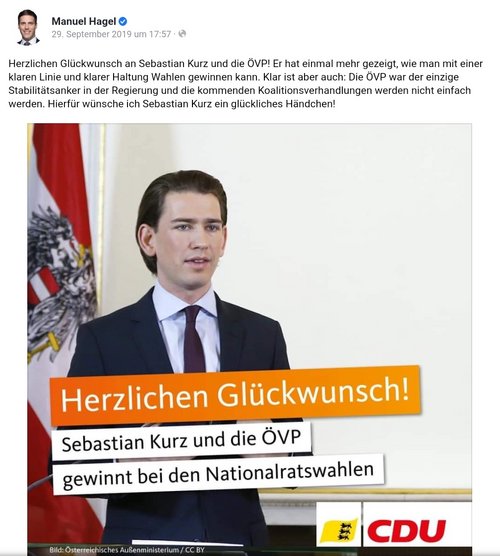 Glückwunsch unter Kollegen 2019 von Stuttgart nach Wien. Screenshot: Facebook