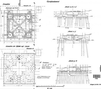 Stuttgart Hbf: Empfangsgebäude Turm, Fundament und Pfähle. Quelle: Landesarchiv BW