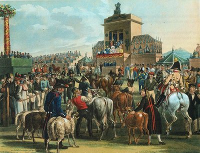 Johann Baptist Pflug hielt die Tierprämierung auf dem Volksfest 1824 auf einem Gemälde fest.