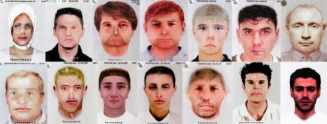 Die 14 Phantombilder möglicher Tatverdächtiger. 