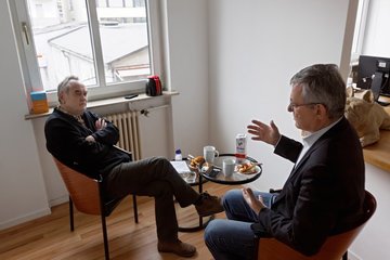 Riexinger mit Kontext-Redakteur Josef-Otto Freudenreich. Foto: Joachim E. Röttgers