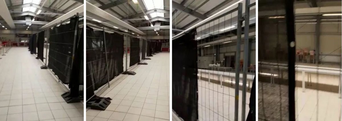 Wie Geflüchtete aus der LEA berichten, werden bei der Essensausgabe positiv und negativ Getestete lediglich durch einen Bauzaun getrennt. Screenshot: refugees4refugees.wordpress.com