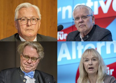 Quartett zum Fürchten (von links, oben): Bernd Gögel, Emil Sänze, (unten): Ex-AfDler Heinrich Fiechtner, Christina Baum. Fotos: Joachim E. Röttgers  Quartett zum Fürchten (von links, oben): Bernd Gögel, Emil Sänze, (unten): Ex-AfDler Heinrich Fiechtner, Christina Baum. Fotos: Joachim E. Röttgers