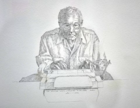 Axel Arndt: Günther Wirth an der Schreibmaschine.