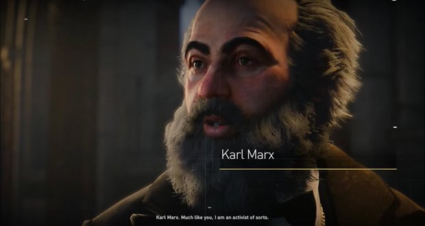 Dem auftragsmordenden Protagonisten von "Assassin's Creed Syndicate" erklärt der digitale Karl Marx, er sei ebenfalls ein Aktivist. Screenshot: "Assassin's Creed Syndicate"