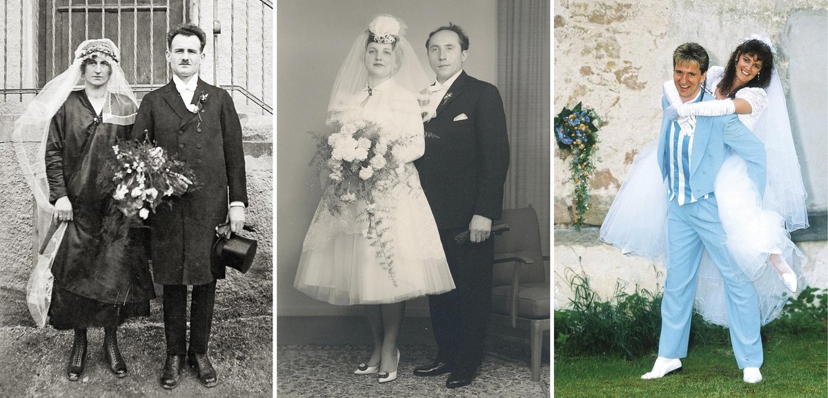 Drei Hochzeitsbilder aus Jungingen. 1926, 1960 und 1995. Drei Hochzeitsbilder aus Jungingen. 1926, 1960 und 1995.