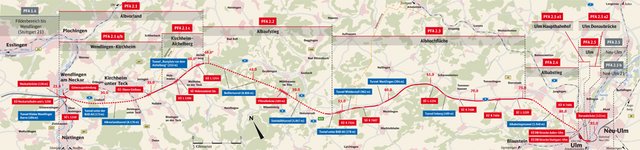 Neubaustrecke Wendlingen–Ulm. Illustration: Kommunikationsbüro Bahnprojekt Stuttgart–Ulm 