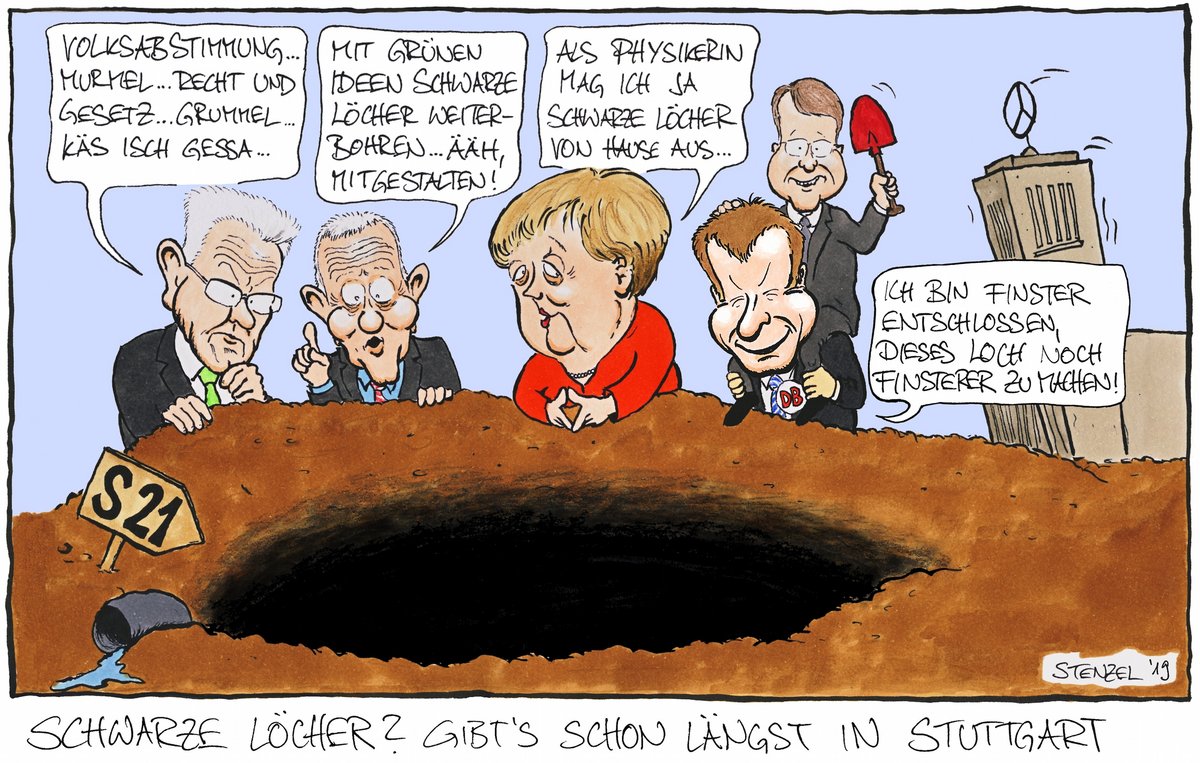 Stuttgart 21 wird 25 Jahre alt. Karikatur von 2019: Oliver Stenzel Stuttgart 21 wird 25 Jahre alt. Karikatur von 2019: Oliver Stenzel