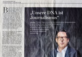 Die Vision des SWMH-Chefs Wegner am 6./7. April 2019, erschienen in der "Stuttgarter Zeitung". Fotos: Joachim E. Röttgers