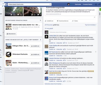 Rechte Hetze auf der Facebookseite von "Widerstand Karlsruhe". Screenshot