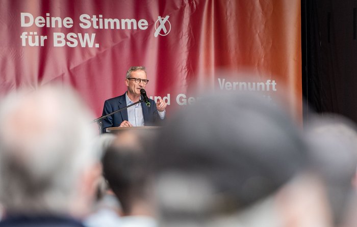 Auch Thomas Geisel, ebenfalls BSW-Spitzenkandidat, erzählt Bedrohliches. Auch Thomas Geisel, ebenfalls BSW-Spitzenkandidat, erzählt Bedrohliches.