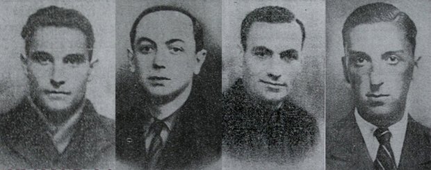 Raymond Gaspard, Jean Ridet, Jean Tamigi und Maurice Thuringer, Widerstandskämpfer aus Dijon, geköpft am 19. April 1944 in Stuttgart.