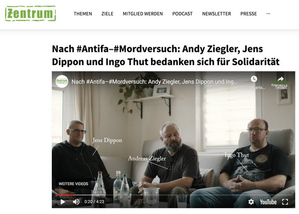 Simon Kaupert hat für die Homepage des ZA mehrere Unterstützer-Videos mit den Opfern des Angriffs gedreht. Screenshot: Zentrum Automobil