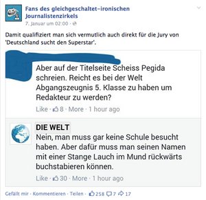 "Fans des gleichgeschaltet-ironischen Journalistenzirkels." Screenshot