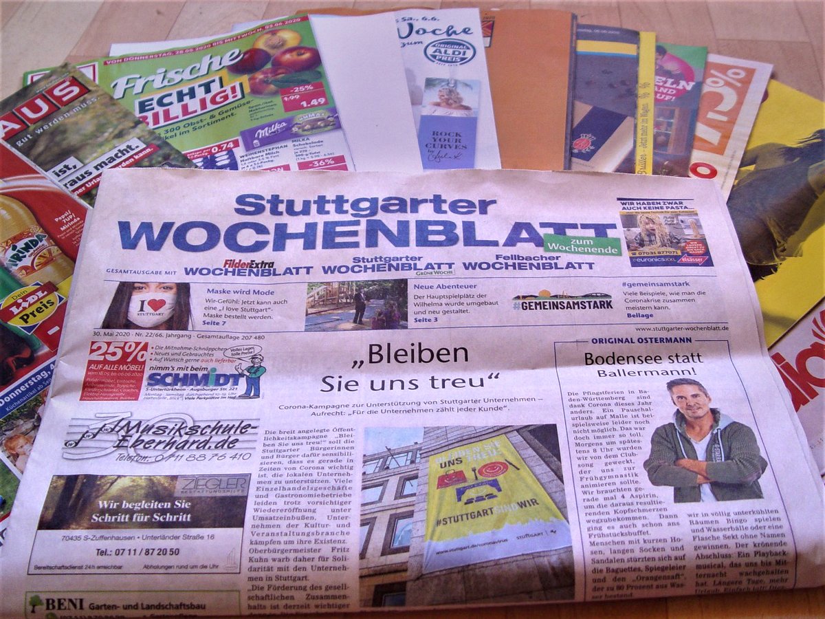 Das "Stuttgarter Wochenblatt" vom 30. Mai 2020, prall gefüllt mit Werbebeilagen. Foto: privat 