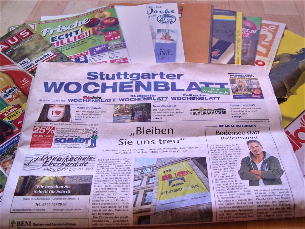 Das "Stuttgarter Wochenblatt" vom 30. Mai 2020, prall gefüllt mit Werbebeilagen. Foto: privat 