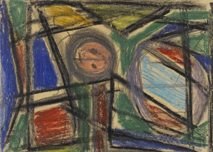 Abstrakte Komposition mit zwei Kugelelementen. Kreide auf Papier, nicht datiert. Foto: Kerkovius Archiv Wendelstein