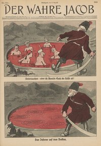 "Das Inferno auf dem Balkan" (8. 8. 1914): Ein Kosak als Symbol für russische Kriegstreiberei. Bild: Universitätsbibliothek Heidelberg