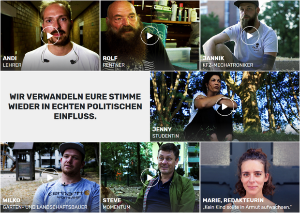 Slogan "Wir verwandeln eure Stimme wieder in echten politischen Einfluss."