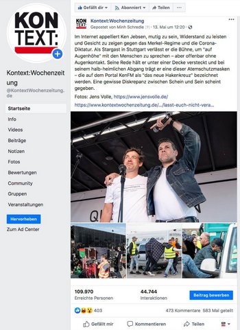 Ken Jebsen (rechts) mit Michael Ballweg, der keine Hygienedemos mehr organisieren will. Screenshot: www.facebook.com