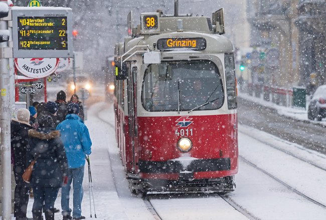 Wiener Linie 38. Auch bei Schnee pünktlich. Foto: Manfred Helmer