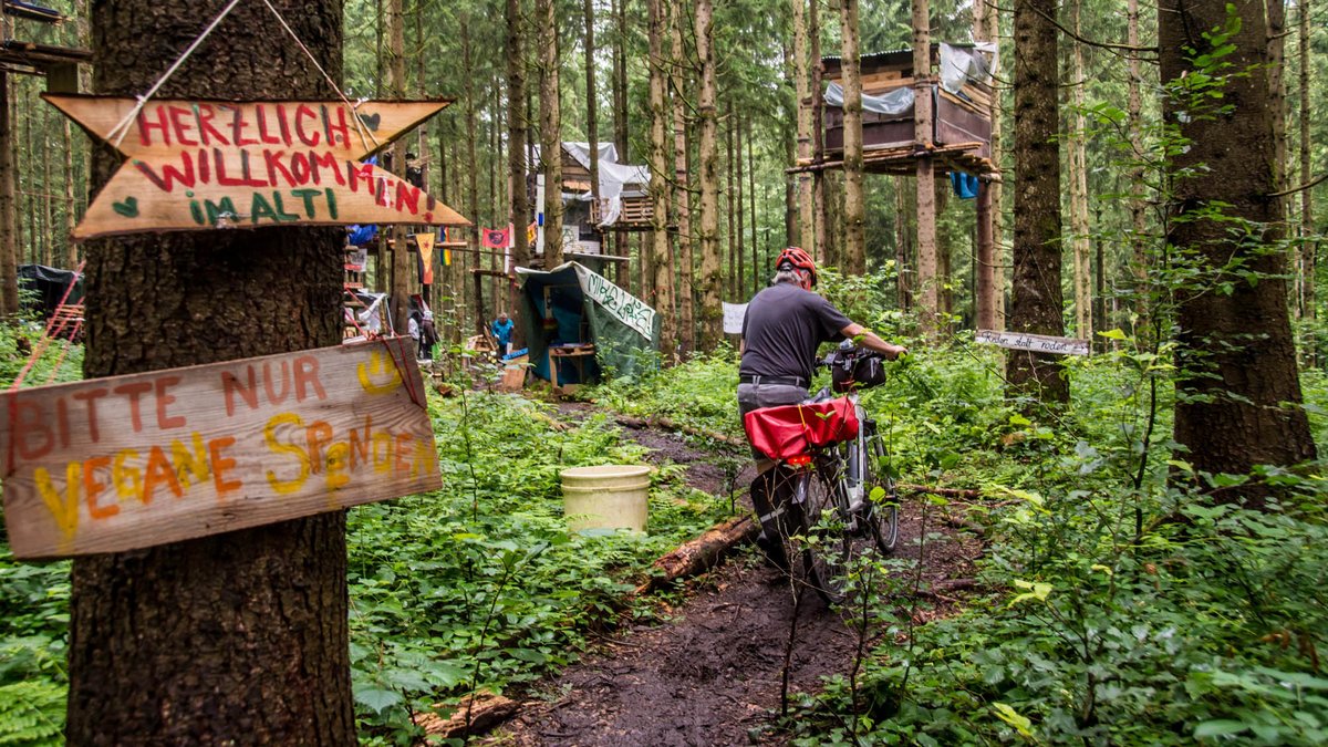 Roland Roth im Anmarsch zum Baumcamp, wo das Gespräch mit ihm stattfand. Fotos: Peter Zeh