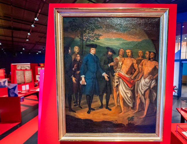 Conrad Weiser (Mitte) als Dolmetscher von Nikolaus Ludwig Graf Zinzendorf.